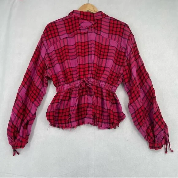 Free People Distressed Plaid Shacket Top NWT - Picture 8 of 10